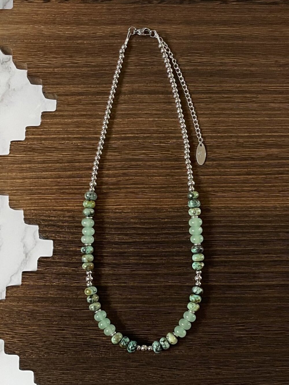 Handmade Mixed Green Gemstone Rondelle Western Pearl Necklace 19 inch